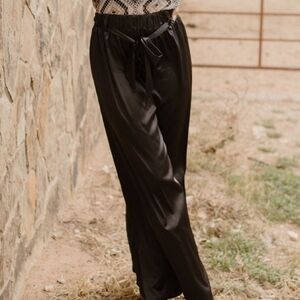 Elegant Black Satin Women's Pants XXL